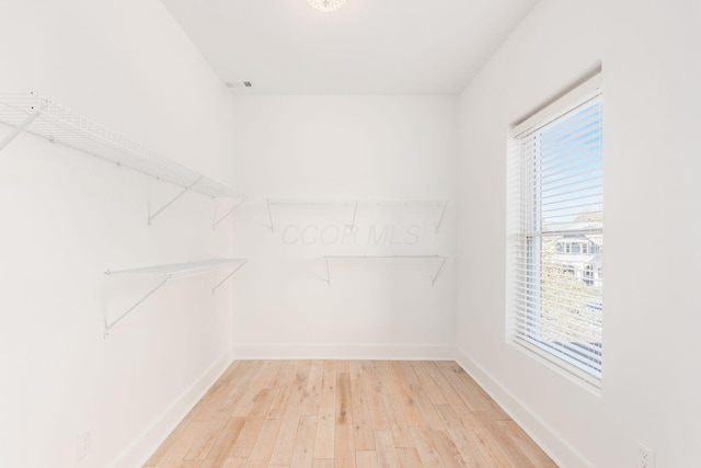 spacious closet with light hardwood / wood-style flooring