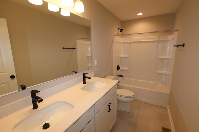 bathroom with visible vents, a sink, toilet, and tile patterned floors