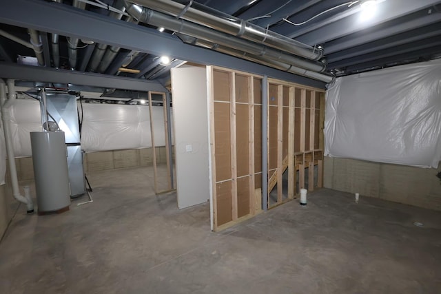 unfinished basement with gas water heater