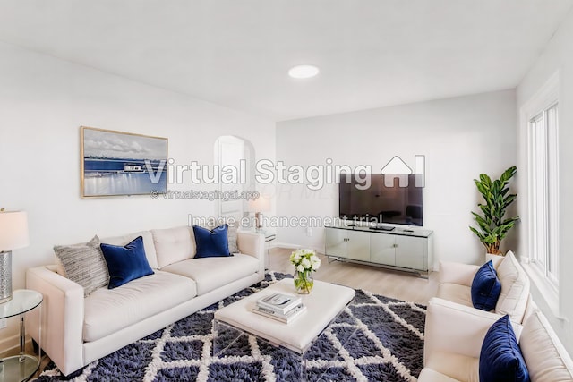 living room with light hardwood / wood-style floors