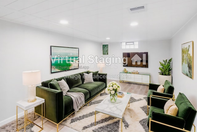 living room with hardwood / wood-style flooring