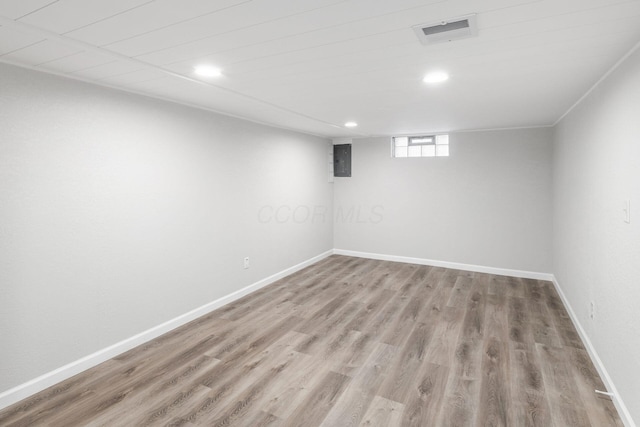 basement with light wood-type flooring