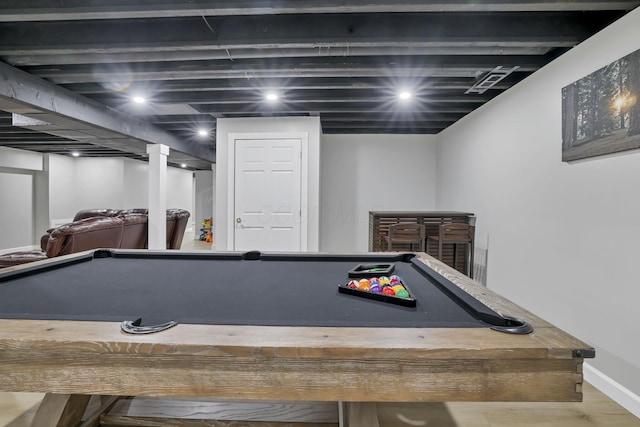 rec room featuring wood-type flooring and pool table