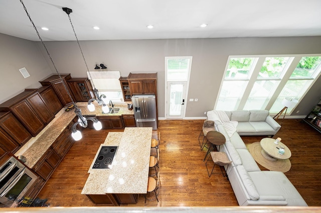 living room with dark wood-type flooring