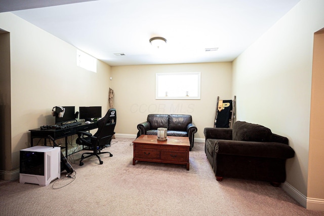 view of carpeted home office