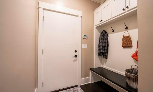 mudroom with hardwood / wood-style floors