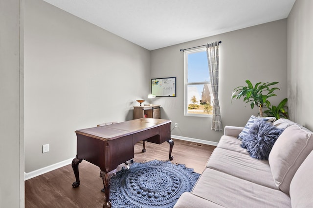 office area with hardwood / wood-style flooring