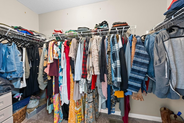 spacious closet featuring carpet flooring