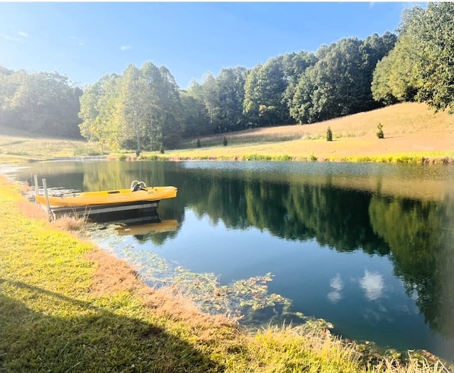 view of dock with a water view