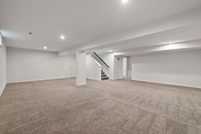 basement featuring carpet