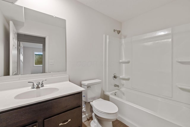 full bathroom with vanity, toilet, and tub / shower combination