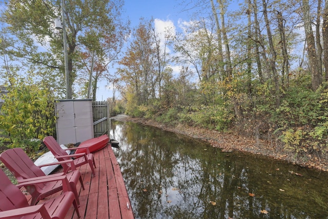 view of dock with a water view