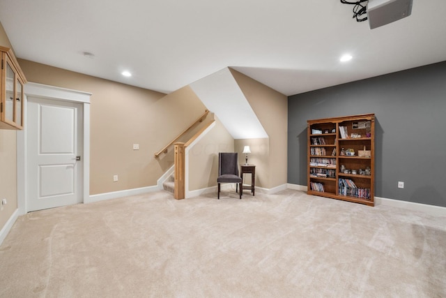 sitting room with light colored carpet