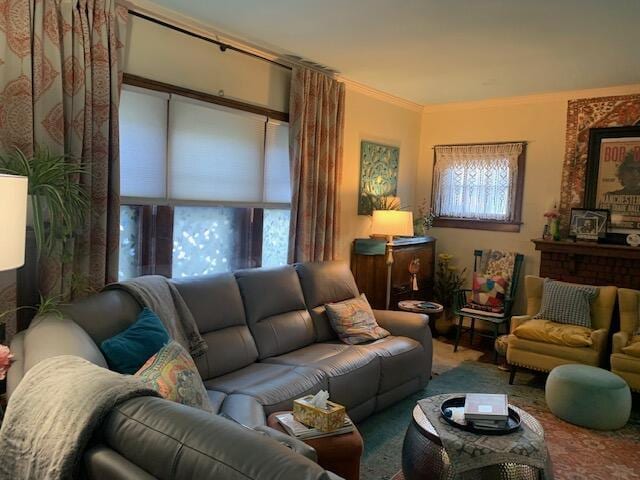 living room featuring ornamental molding