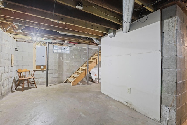 basement with electric panel