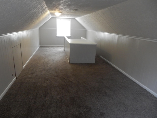1447 Republic Ave, Columbus, OH 43211 - additional living space featuring dark colored carpet, a textured ceiling, and vaulted ceiling