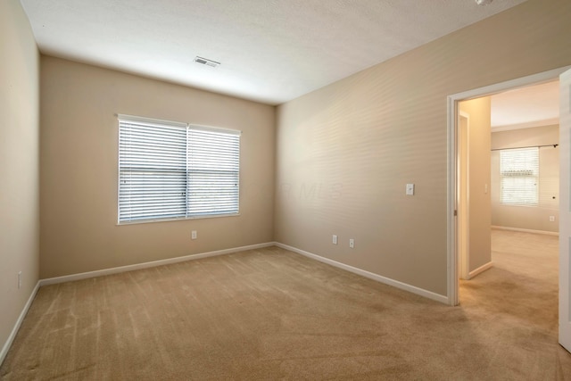 spare room featuring light colored carpet