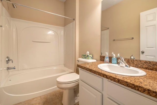 full bathroom with tile patterned floors, vanity, toilet, and shower / tub combination