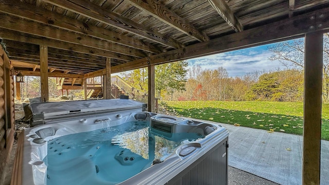 view of patio featuring a hot tub