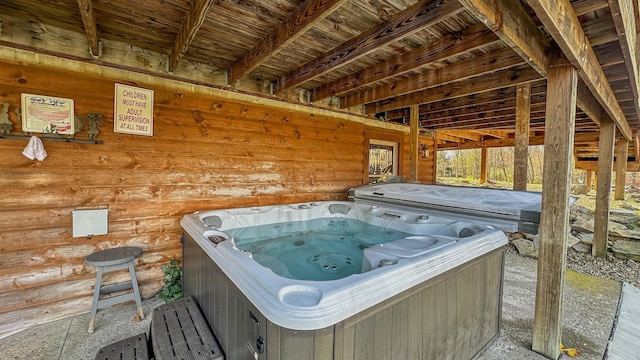 view of patio featuring a hot tub