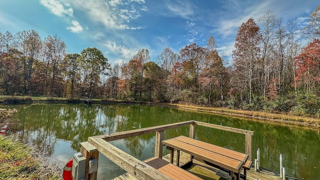 view of dock with a water view