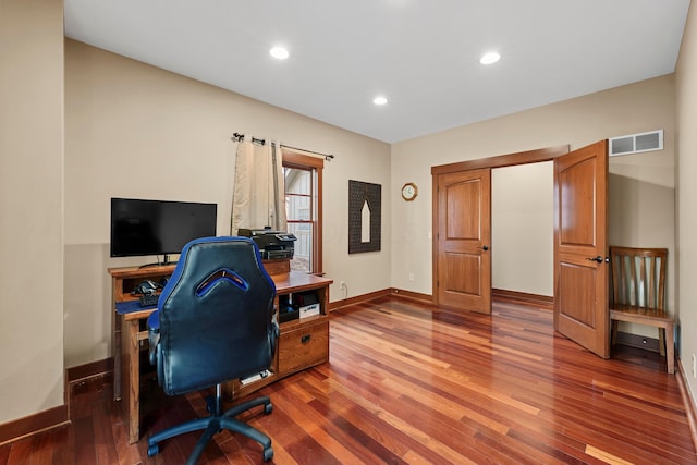 home office featuring wood-type flooring