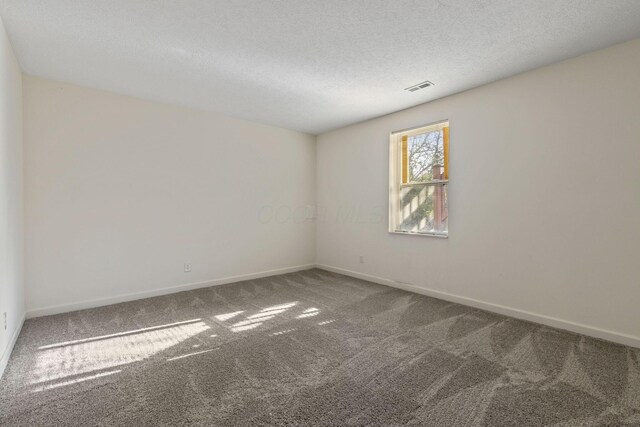 empty room with carpet floors and a textured ceiling