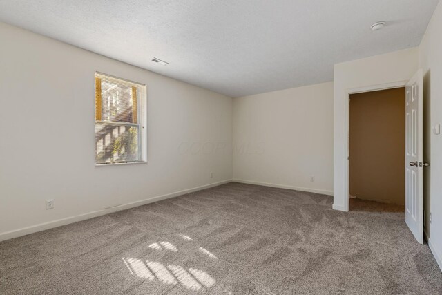 empty room featuring carpet floors and a textured ceiling