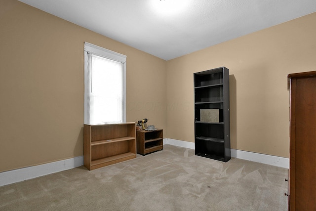 miscellaneous room with light colored carpet