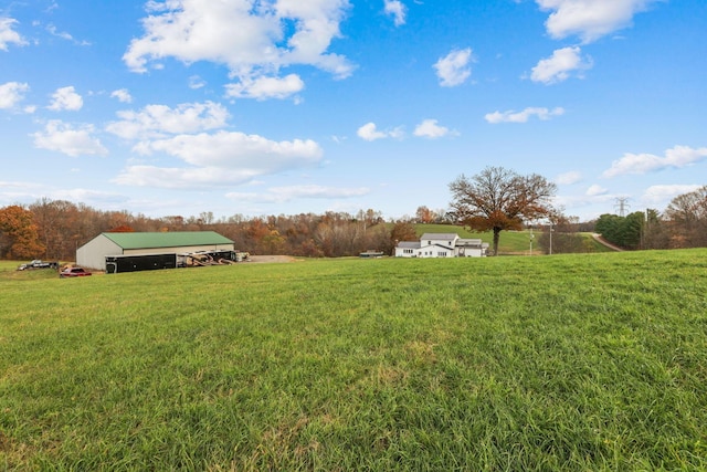 view of yard featuring a rural view and an outdoor structure