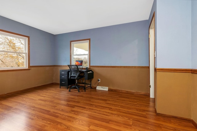 office area with light wood-type flooring