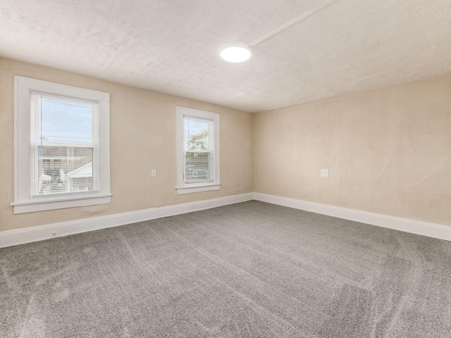 empty room with carpet flooring and a textured ceiling