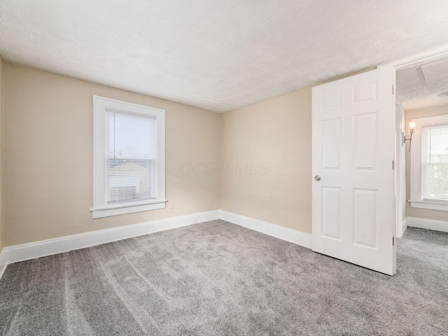 spare room featuring carpet and a textured ceiling