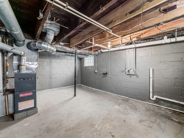 basement with heating unit