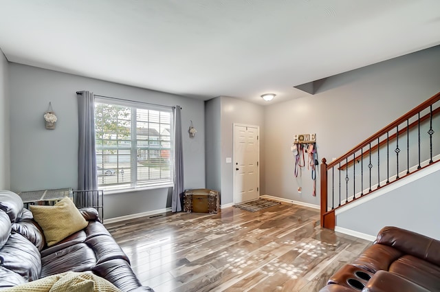 living room with hardwood / wood-style floors