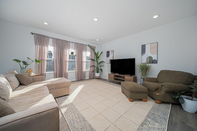 living room featuring light wood-type flooring