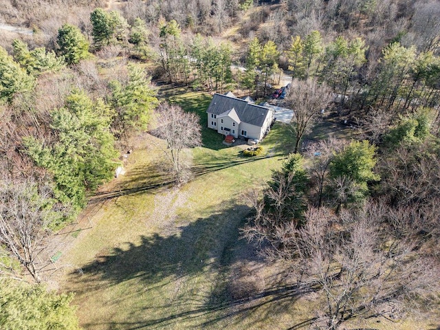 drone / aerial view with a forest view