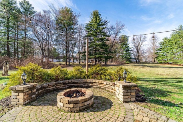 view of patio / terrace with a fire pit