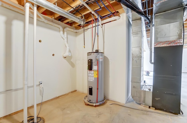 utility room featuring heating unit and water heater