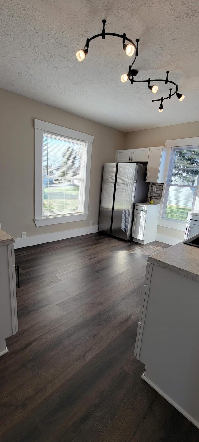 kitchen with white cabinets, dark hardwood / wood-style floors, and plenty of natural light