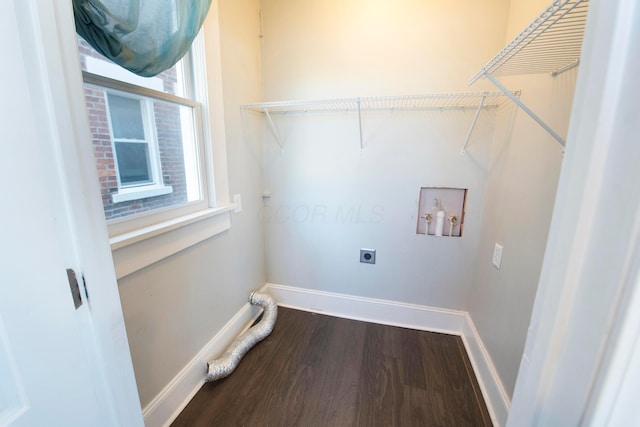 laundry room with hookup for a washing machine, wood-type flooring, and hookup for an electric dryer