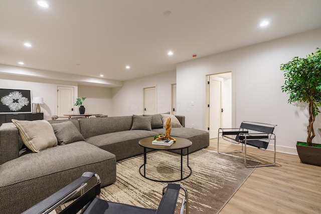 living room with light hardwood / wood-style flooring