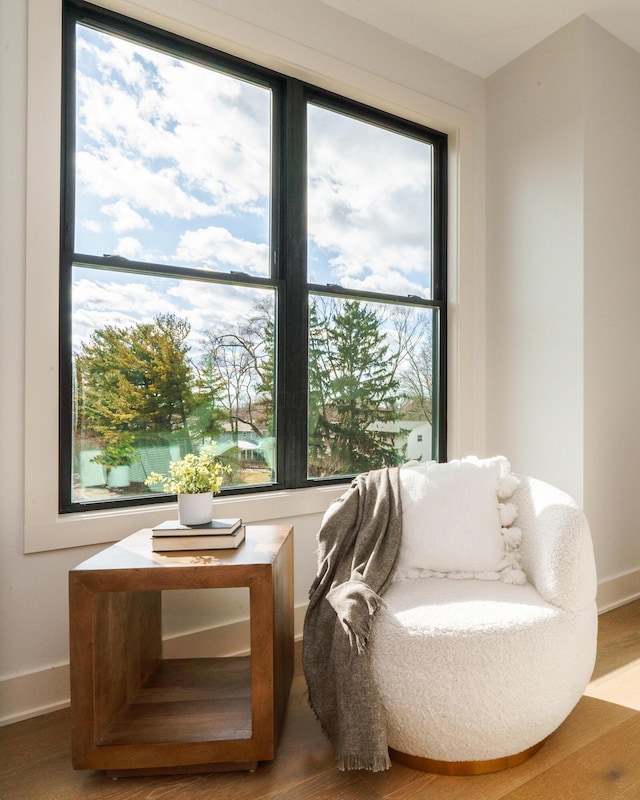 sitting room with wood-type flooring