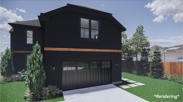 contemporary home featuring a garage and a front yard