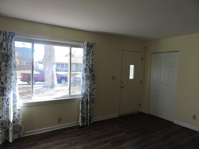 foyer with dark hardwood / wood-style flooring