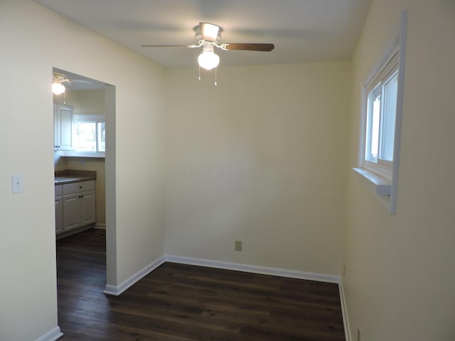 unfurnished room with dark wood-type flooring