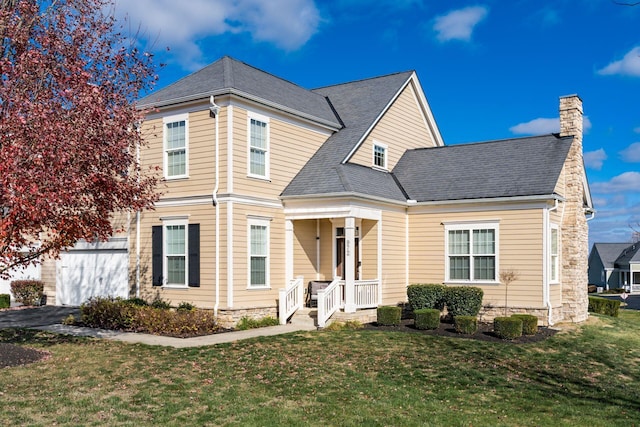 view of front of property featuring a front lawn