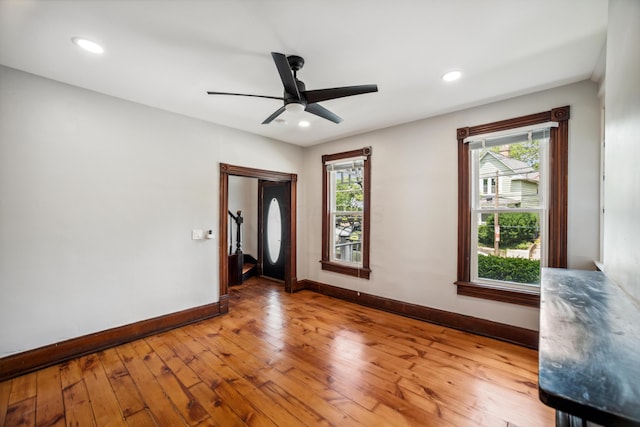 35 E Arcadia Ave, Columbus, OH 43202 - empty room featuring light wood-style flooring, plenty of natural light, a ceiling fan, and recessed lighting
