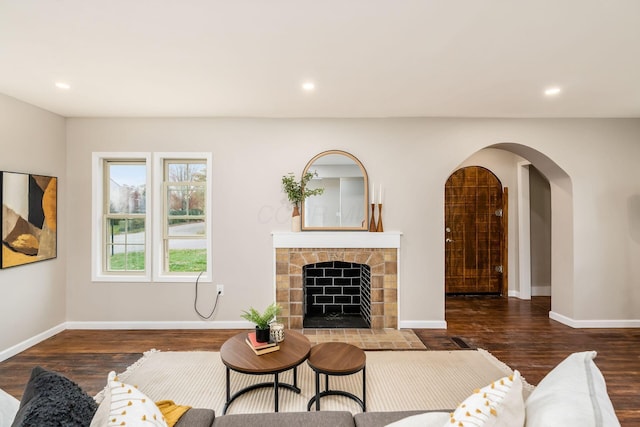 living room with dark wood-type flooring