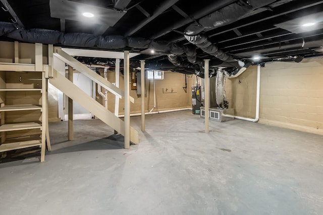 basement featuring water heater